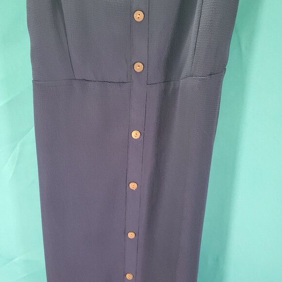 Monteau Womens Navy Button-Down Maxi Dress With Flutter Sleeves Belt & Slit Size - Picture 4 of 9